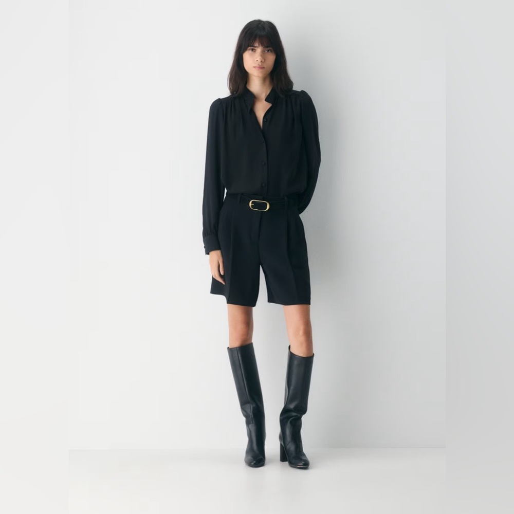 Aritzia Wilfred Delphine Blouse Black Button-Front Long Sleeve Sz S